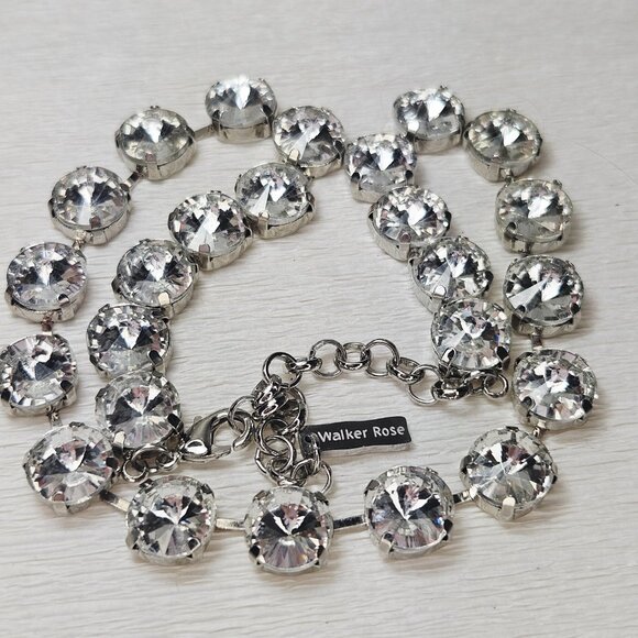 Walker Rose Clear Rivoli Crystal Rhinestone Silver Bling Necklace - Picture 4 of 6
